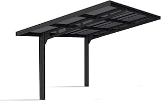 Palram Canopia Sydney 19 Ft. x 9 Ft. Wave Single Carport Aluminum Metal Frame and Polycarbonate Panels Car Port for Outdoor Driveway Car, Truck, RV, Trailer, Boat Storage (Black & Gray)
