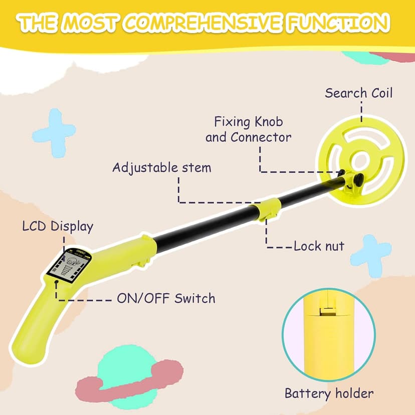 OMMO Metal Detector, Adjustable 27.5”-37.8” Metal Detector for Kids with Intuitive LCD Display, Lightweight Kids Metal Detectors with 6” Search Coil for Exploration Outdoor