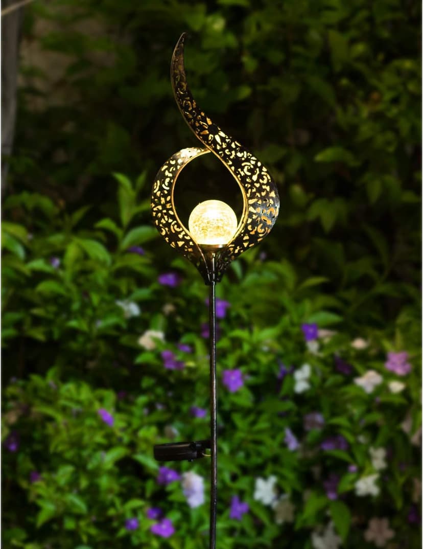 HOMEIMPRO Outdoor Garden Solar Lights Stake, Mothers Day Gifts Mom,Crackle Glass Metal Flower Waterproof LED Fairy Lights for Pathway,Lawn,Patio or Courtyard,Gardening Gifts Women (Bronze)