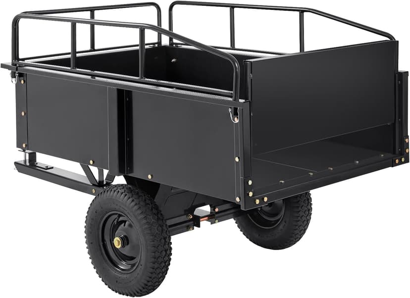 VEVOR Heavy Duty ATV Trailer Steel Dump Cart, 750-Pound 15 Cubic Feet, Garden Utility Trailer with Removable Sides for Riding Lawn Mower Tractor