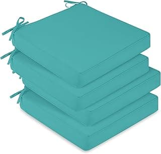 downluxe Waterproof Outdoor Chair Cushions Set of 4, 19" x 19" x 3" Patio Chair Cushion with Non-Slip Ties & Handle, Square Outdoor Cushion for Patio Furniture with Removable Cover, Teal