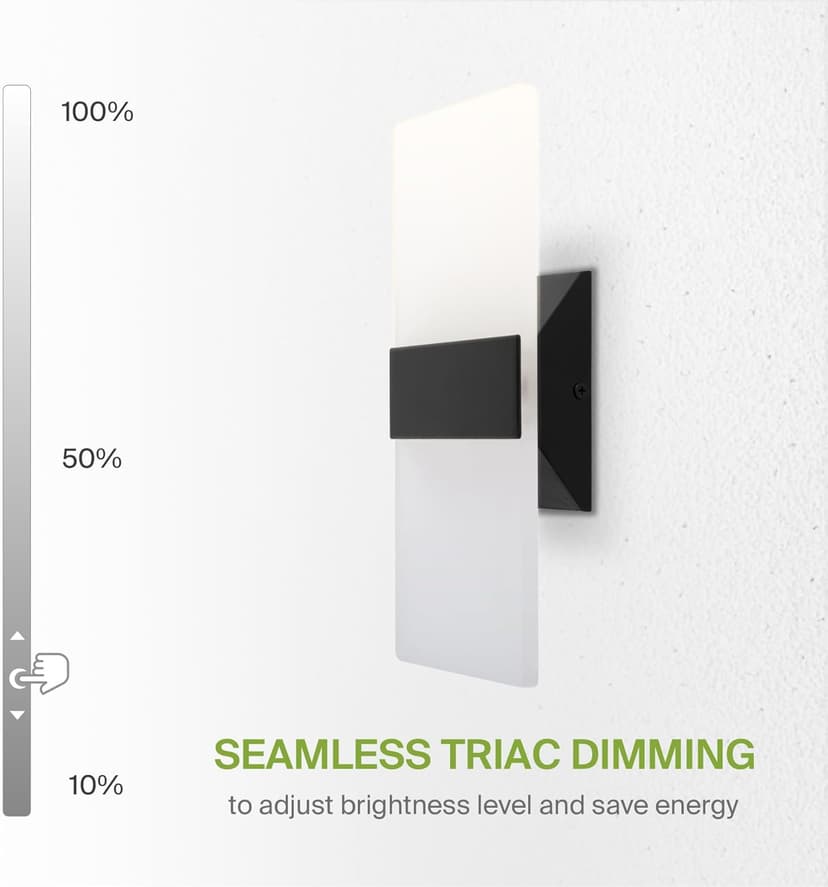 ASD 12 Inch LED Indoor Wall Sconce - Modern Interior 12W 2700K-5000K Adjustable Dimmable Wall Mounted Light Fixtures, Acrylic Glass Wall Lights for Stairway, Hallway - UL, Matte Black