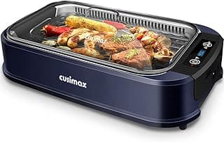 Indoor Grill CUSIMAX Electric Smokeless Grill Portable Korean BBQ Grill with Turbo Smoke Extractor Technology, Non-stick Removable Plate, Tempered Glass Lid, Great for Party(Single Plate)