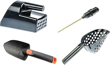Metal Detecting and Treasure Hunting Tool Kit #2 Black Sand Scoop, Hand Trowel, Super Scooper, and Brass Probe