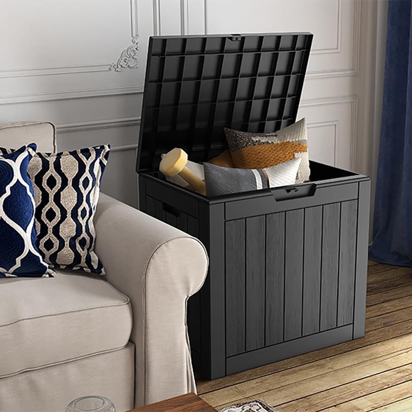 Deck Box, Waterproof Weatherproof and UV Resistant Resin Storage Bin with Lockable Lid, Ideal for, Outdoor, Patio Furniture Cushions, Pool Supplies, Garden Tools (31 Gallon, Black)
