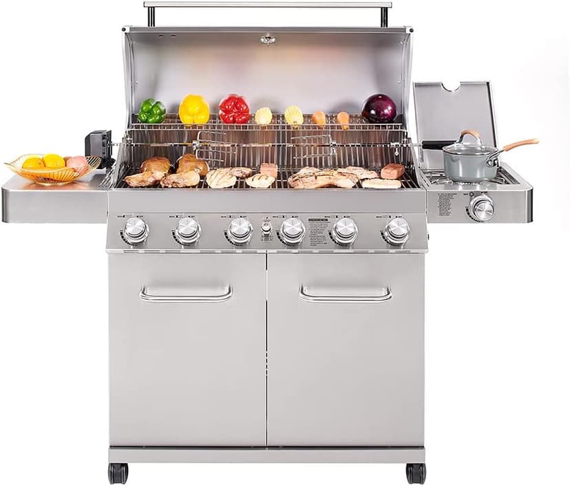 Monument Grills 77352 6-Burner Stainless Steel Cabinet Style Propane Gas Grill with Smoke Box(2 Items)