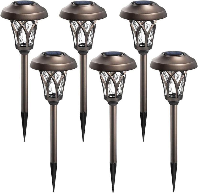 GIGALUMI Solar Lights Outdoor 6 Pack, Solar Landscape Lights Warm White, Brown Super Bright High Lumen Waterproof Metal Automatic Solar Lights for Yard, Pathway, Garden, Walkway
