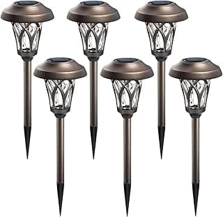 GIGALUMI Solar Lights Outdoor 6 Pack, Solar Landscape Lights Warm White, Brown Super Bright High Lumen Waterproof Metal Automatic Solar Lights for Yard, Pathway, Garden, Walkway