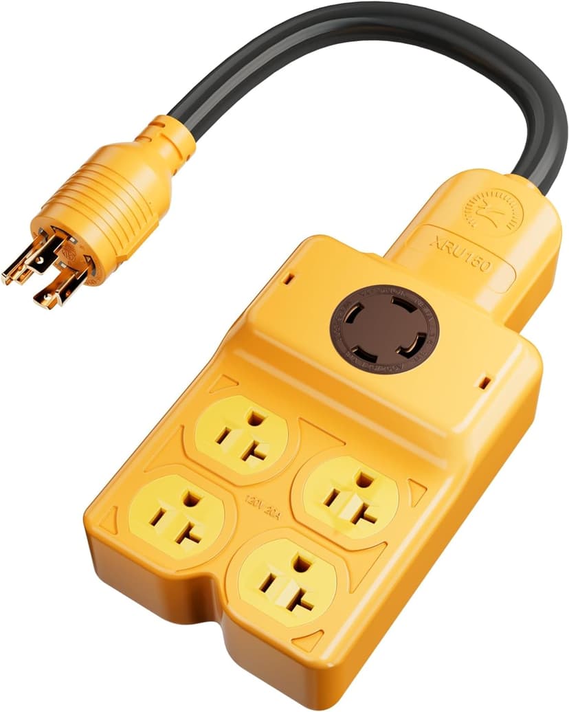 MECMO NEMA L14-30P to Four 5-20R/5-15R & L14-30R Generator Adapter Extension Cord, 4 Prong Twist Locking 30 amp to 15/20/30 amp Generator Power Cord 125/250V 7500 Watts, ETL Listed