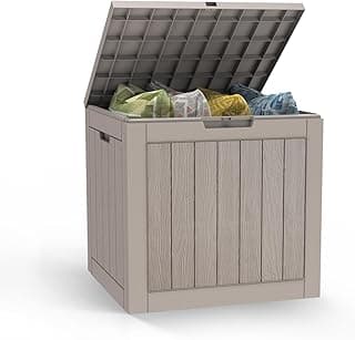 31 Gallon Deck Box, Outdoor Storage Box Waterproof, Outside Resin Storage Bin for Outdoor Patio Furniture Cushions, Pool Supplies, Garden Tools, UV-Resistant and Weatherproof, Light Brown