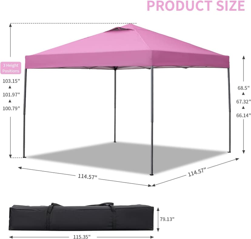 GDY 10'x10' Pop Up Canopy Tent, Outdoor Canopy Tent, Commercial Instant Gazebos, Portable Shelter Canopies, for Patio/Outdoor/Wedding Parties and Events,(Pink).