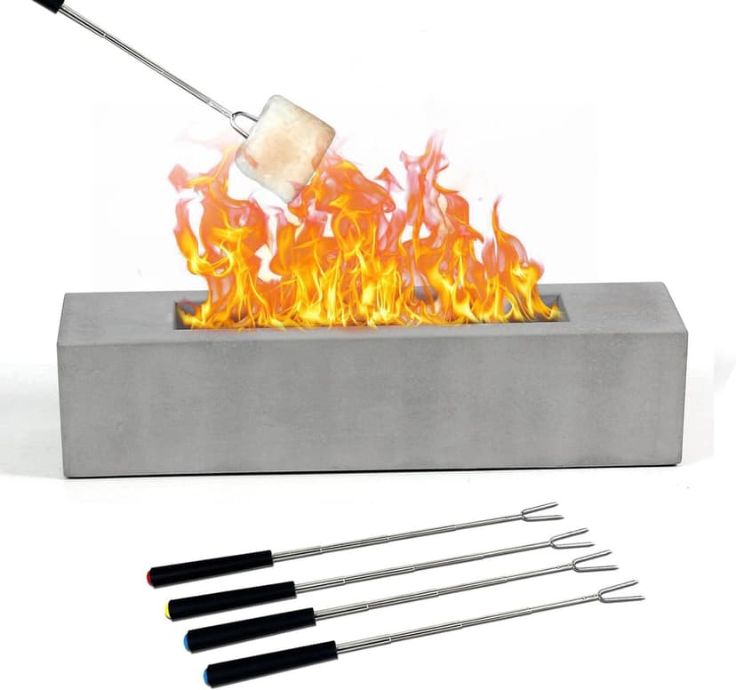 Poofzy Table Top Firepit, Indoor Fire Pit Tabletop Concrete, Portable Ethanol Tabletop Fireplace Outdoor for Patio Home Decor Housewarming 14.9x3.3x3.3 in (Gray)