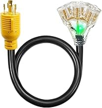 30 Amp to 110 Generator Adapter Cord, NEMA L5-30P Male to 3X 5-15R/5-20R Female Generator Distribution Adapter 3 Prong 30 Amp to 15 Amp/20Amp with Lighted Power Indicator,STW 10 AGW 3FT