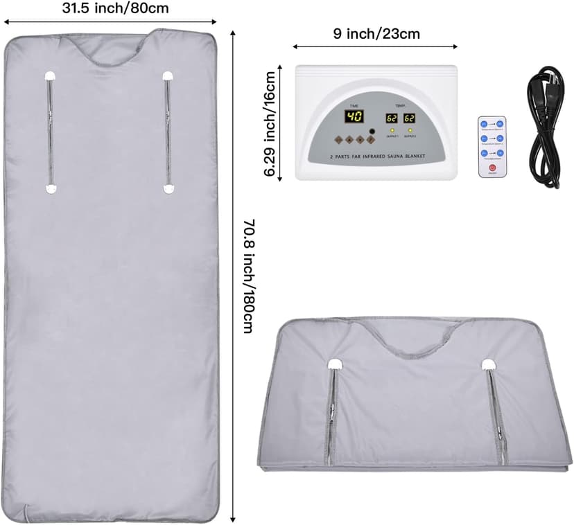 Infrared Sauna Blanket for Fitness and Detox Anti Aging, Length 71" with Remote Control, 2 Zone Temperature Control, Quick Sweating Professional Body Sculpting Home Sauna