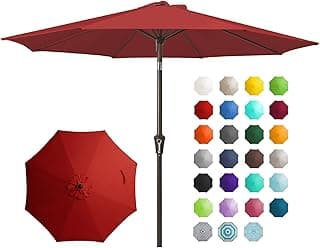 JEAREY 9FT Outdoor Patio Umbrella Outdoor Table Umbrella with Push Button Tilt and Crank, Market Umbrella 8 Sturdy Ribs UV Protection Waterproof for Garden, Deck, Backyard, Pool (Red)