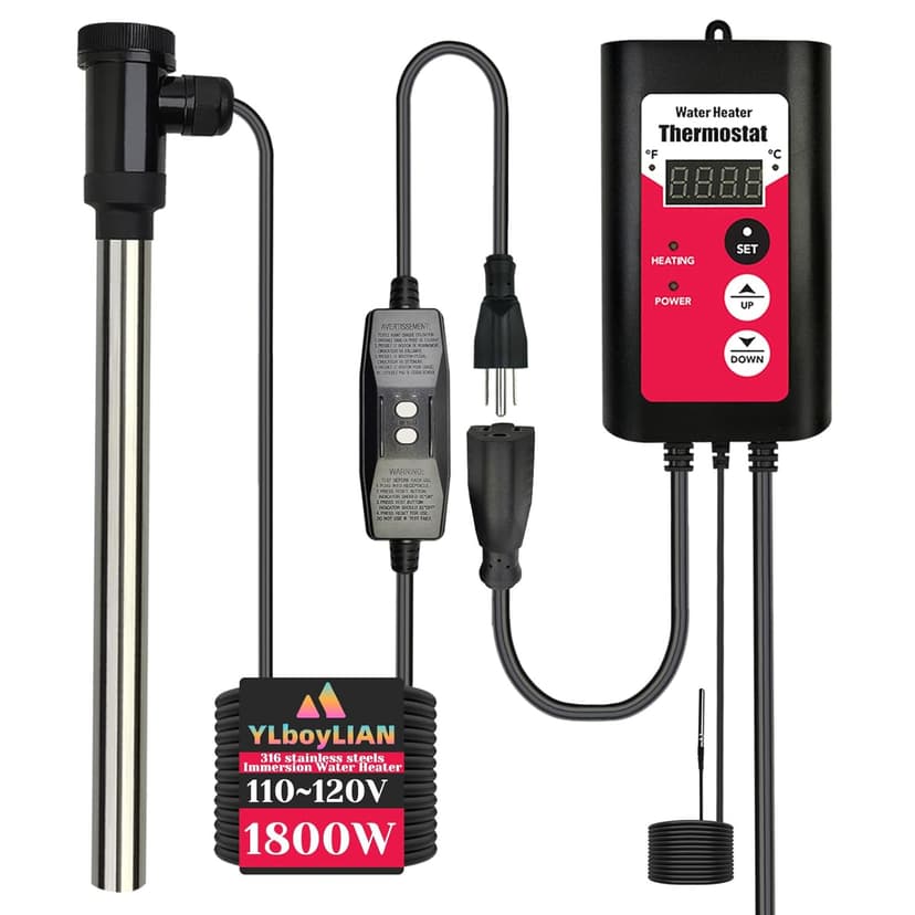 1800W Immersion Water Heater Portable Electric Hot Tub & Pool Fully Submersible Water Heater with Thermostat, GFCI Leakage Protection for Bathtub, Buckets, Swimming Pool, Baptistry, Pools