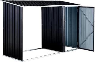 Ball & Cast 98" Firewood Storage Shed,2-in-1 Galvanized Steel Outdoor Shelter Rack with Log Holder,Anthracite Waterproof House Tool Cabinet w/Lockable Doors and Pitched Roof,for Bicycles,Dark Gray