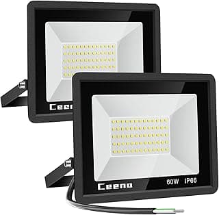 Ceena 2 Pack 60W Hardwired LED Flood Light Outdoor, 6000lm Super Bright Floodlight, IP66 Waterproof 6000K Daylight White Exterior Lights for Garage, Yard, Patio, Front Door