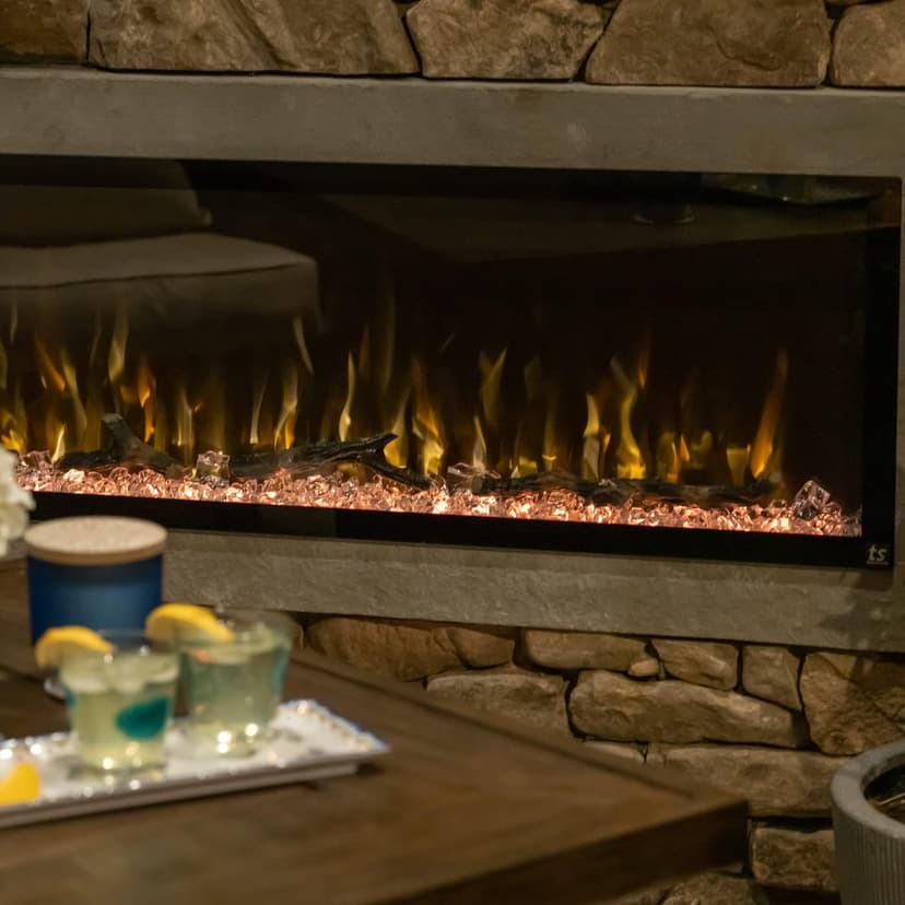 Touchstone 80049 - Indoor/Outdoor Sideline Elite Smart WiFi-Enabled Electric Fireplace - 60" Wide - in-Wall Recessed or Wall Mount - Realistic 6 Color Flame - No Heat - Log & Crystal