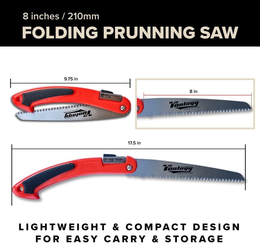 Hardware 8" Folding Tree Pruning Saw for Gardening, Survival & Camping - Wood/Tree Cutter, Bushcraft Axe with Heavy Duty SK-5 Steel (Red)