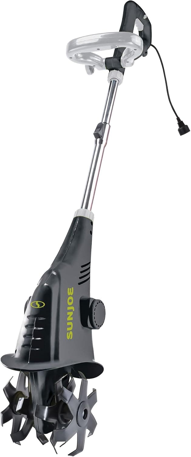 Sun Joe Electric Garden Cultivator with 2.5 Amp Motor and Steel Blades, Cultivates in 6.3 Inch Wide Path for Small Gardens and Flower Beds, Green