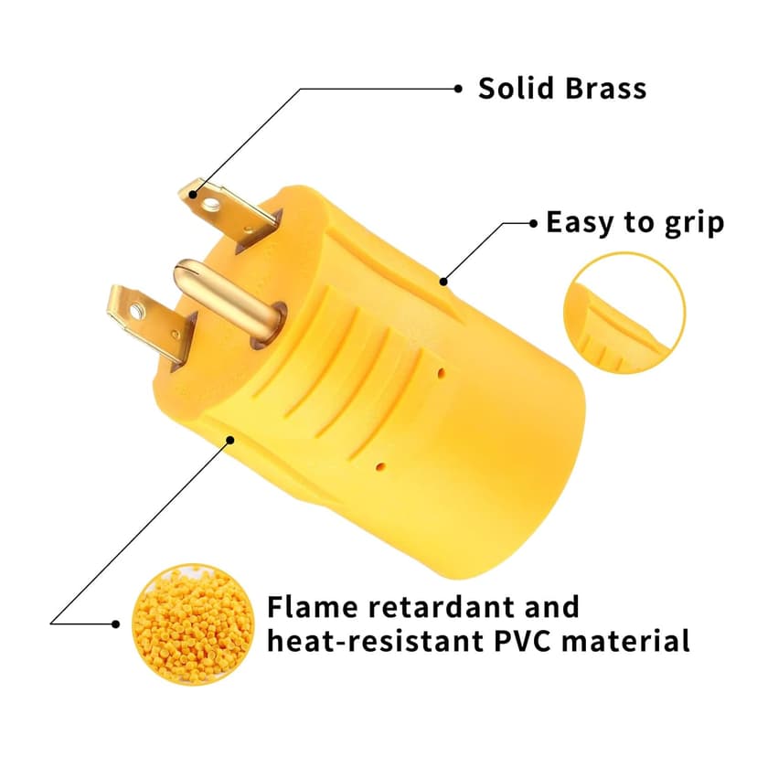 NEMA TT-30P to L14-30R Adapter, 30 Amp 3 Prong Male to 4 Prong Female Twist Locking RV Generator Plug Adapter for Campers and Portable Generators