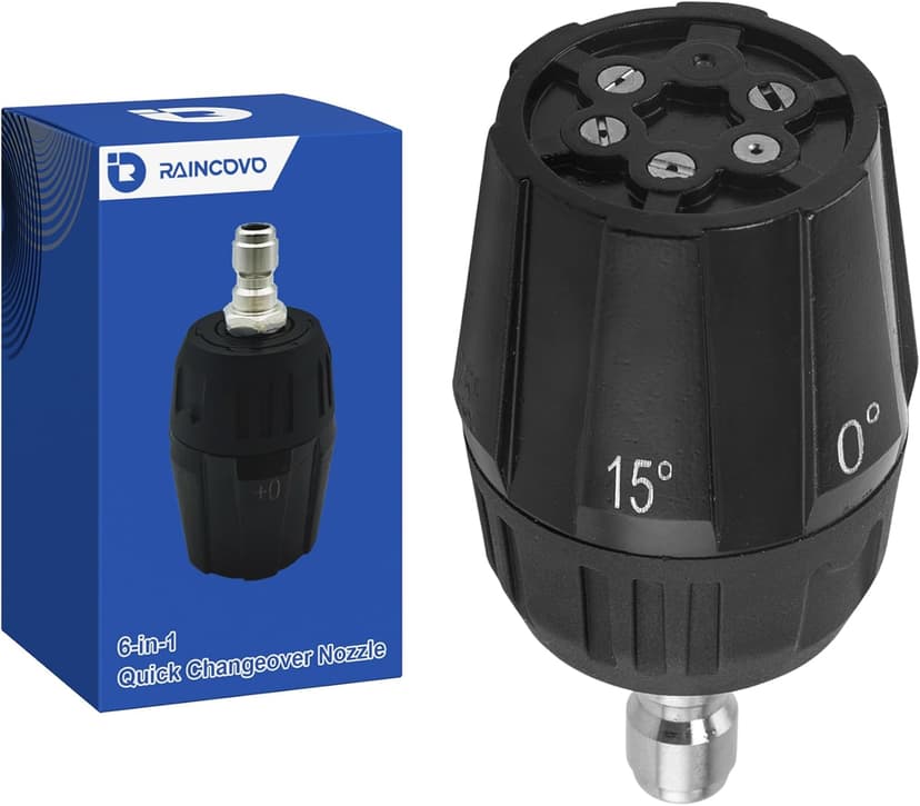Adjustable Pressure Washer Nozzle 6-in-1, Stainless Steel, Quick-change Over Replacement Nozzle Tip for Power Washer, 4500 PSI, 1/4” Quick Connect