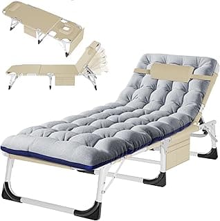ABORON Sun Tanning Chair with Removable Cotton Cushion，4-in-1 Patio Lounge Chair, Heavy Duty Folding Chaise with 500LB Load Capacity, Adjustable Portable Chair Garden, Beach, Camping & Sunbathing