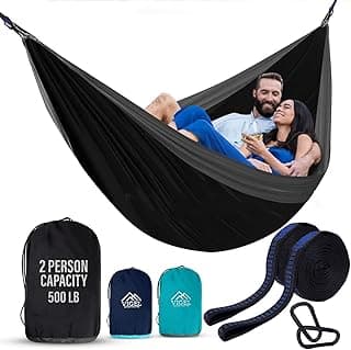 Vigel Camping Hammock - XL Double Hammock 500 Lb Capacity - Nylon - 2 Person Portable Tree Hammock - Camping Accessories for Outdoor, Travel, Hiking