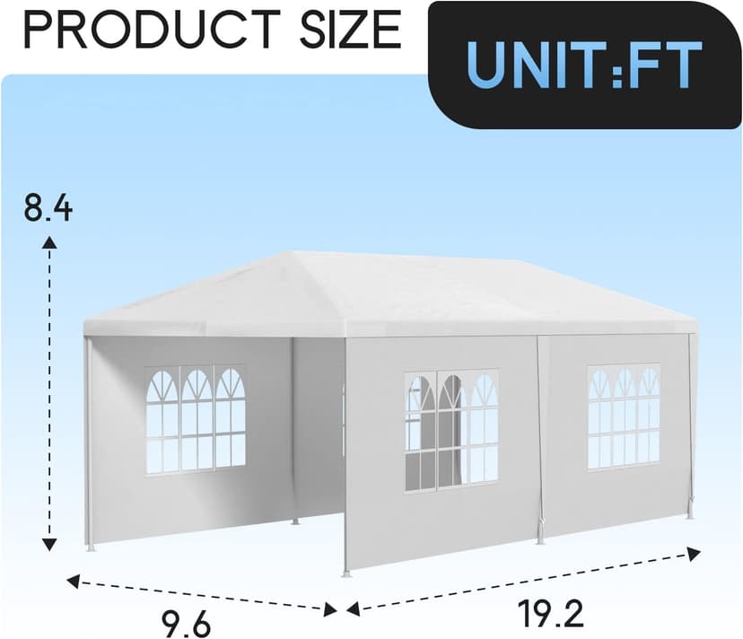 FDW Party Tent 10'x20' Outdoor Canopy Party Wedding Tent Garden Gazebo Pavilion Cater Events -4 Removable Sidewalls,White