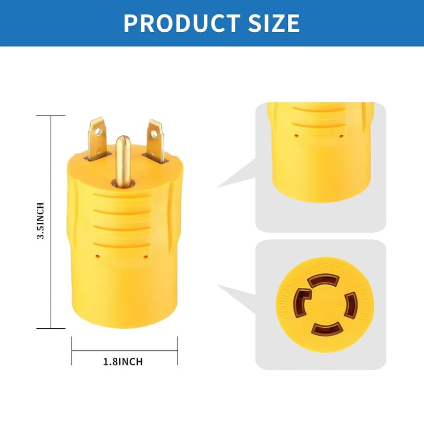 NEMA TT-30P to L14-30R Adapter, 30 Amp 3 Prong Male to 4 Prong Female Twist Locking RV Generator Plug Adapter for Campers and Portable Generators
