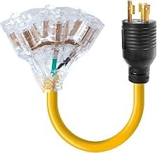 30 Amp to 110 Adapter Generator Power Cord, 3 Prong 30 Amp to 15 A Generator Adapter, Nema L5-30P Male Twist-Lock Power Plug to 3X 5-20R/5-15R 3-Way Outlet Female with Light Indicator