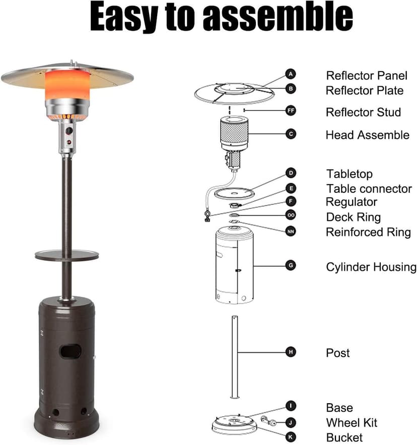 Tangkula 48,000 BTU Propane Patio Heater with Wheels, Outdoor Heaters for Patio with Shelf Tabletop, Stainless Steel Burner, Auto Shut Off & Tip-Over Protection, Portable Patio Heaters for Outdoor Use