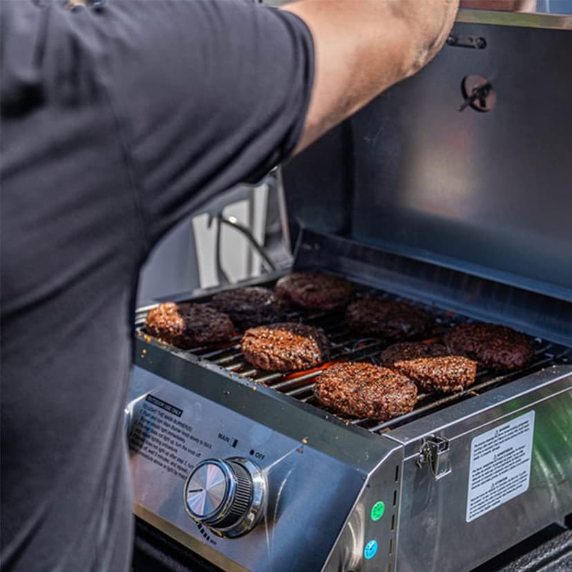 Monument Grills Tabletop Propane Gas Grill for Outdoor Portable Camping Cooking with Travel Locks, Stainless Steel High Lid, and Built in Thermometer