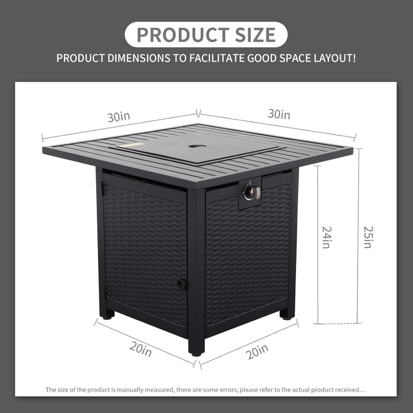 30 Inch Fire Tables 50000 BTU Outdoor Fire Pits for Outside Steel Gas Fire Table with Fire Pit Lid Grille Tabletop and Waterproof Cover and Blue Crystal Beads