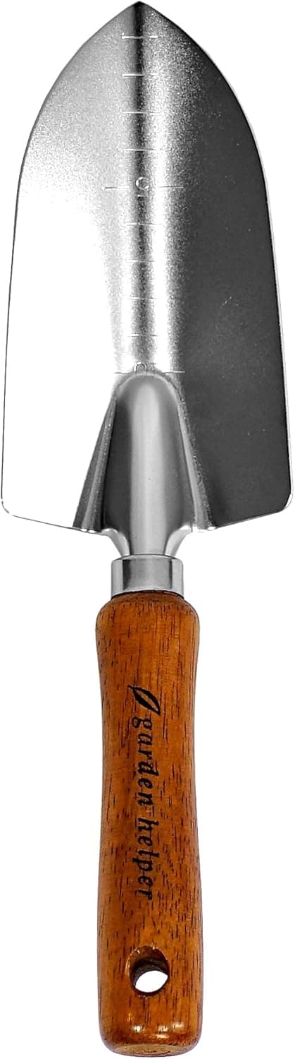 Japanese Garden Trowel Heavy Duty Japanese Steel with Wood Handle, Garden Transplanter Tool for Digging, Scooping, Transplanting, Made in Japan, Large Silver