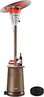 50,000 BTU Patio Heater for Outdoor Use With Adjustable Heat Focusing Top, Propane Patio Heater with Wheels, Stainless Steel Burner for Porch Garden Commercial Residential, Dark Brown