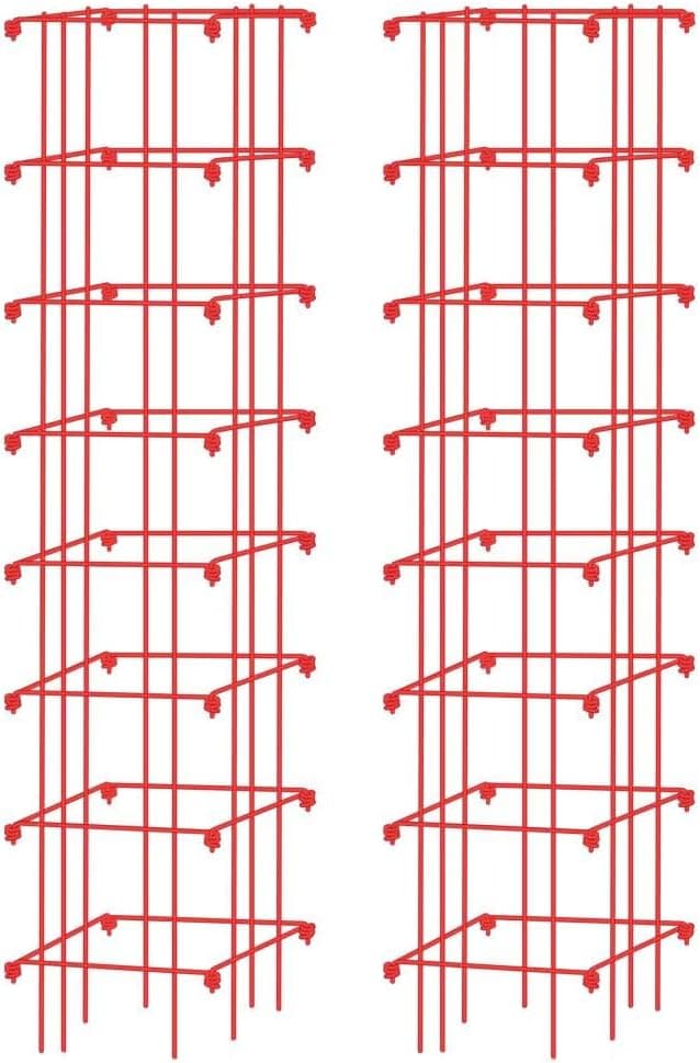 Gardener’s Supply Company Extra Tall Heavy-Guage Square Tomato Cages | Easy Fold Plant Supports & Vegetable Garden Stakes | 14.25" x 14.25" x 65" - Red (Set of 2)