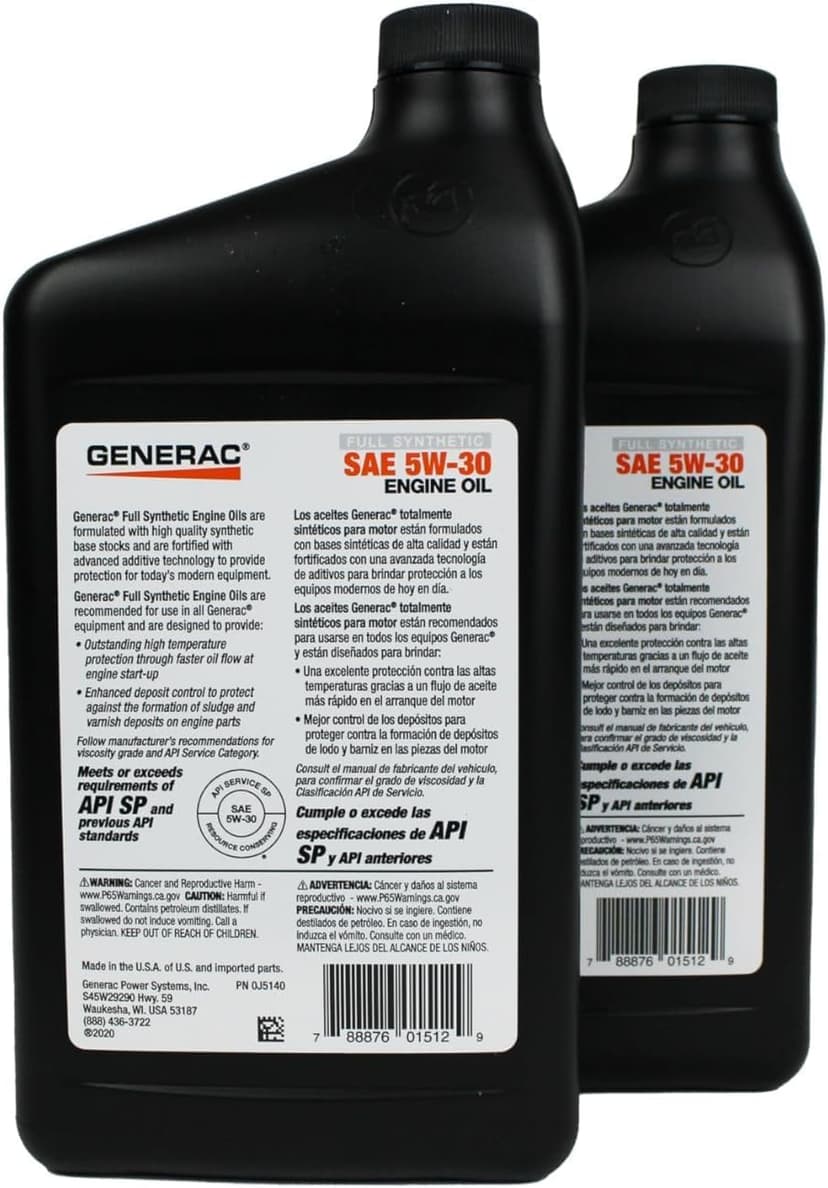 Generac 5W-30 Full Synthetic Oil Change Kit 2 Quarts oil and Filter
