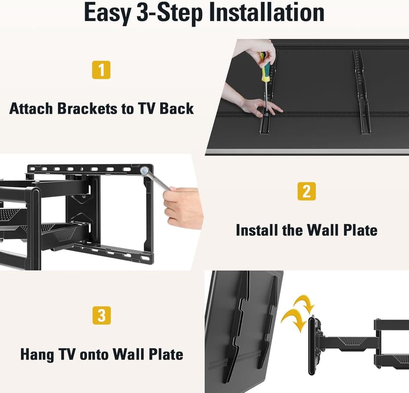Mounting Dream UL Listed TV Wall Mount for Most 42-84 Inch TV, Full Motion TV Mount with Swivel and Tilt, TV Bracket with Articulating Dual Arms, Fits 16inch Studs, Max VESA 600X400 mm, 100 lbs,MD2617