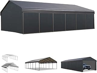 MFSTUDIO Carport 20x30 ft, Outdoor Heavy Duty Carports with Sidewalls, Metal Shed Canopy Shelters Garage Shelter Shade Car Ports with Galvanized Roof for 3 Cars, Truck and Boats