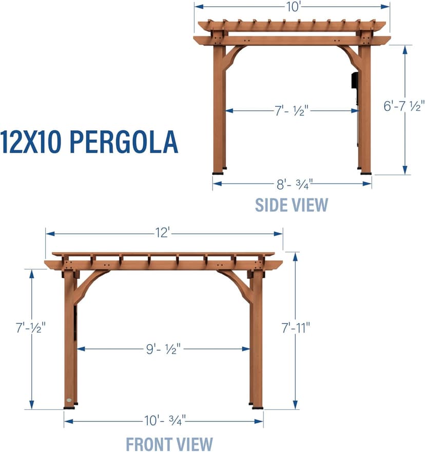 Backyard Discovery Beaumont 12' x 10' Traditional Cedar Wood Pergola Kit with Trellis Roof, All-Season Durability, High-Wind Rating, PowerPort, Shade for Outdoor Patio, Deck, Garden, and Entertaining
