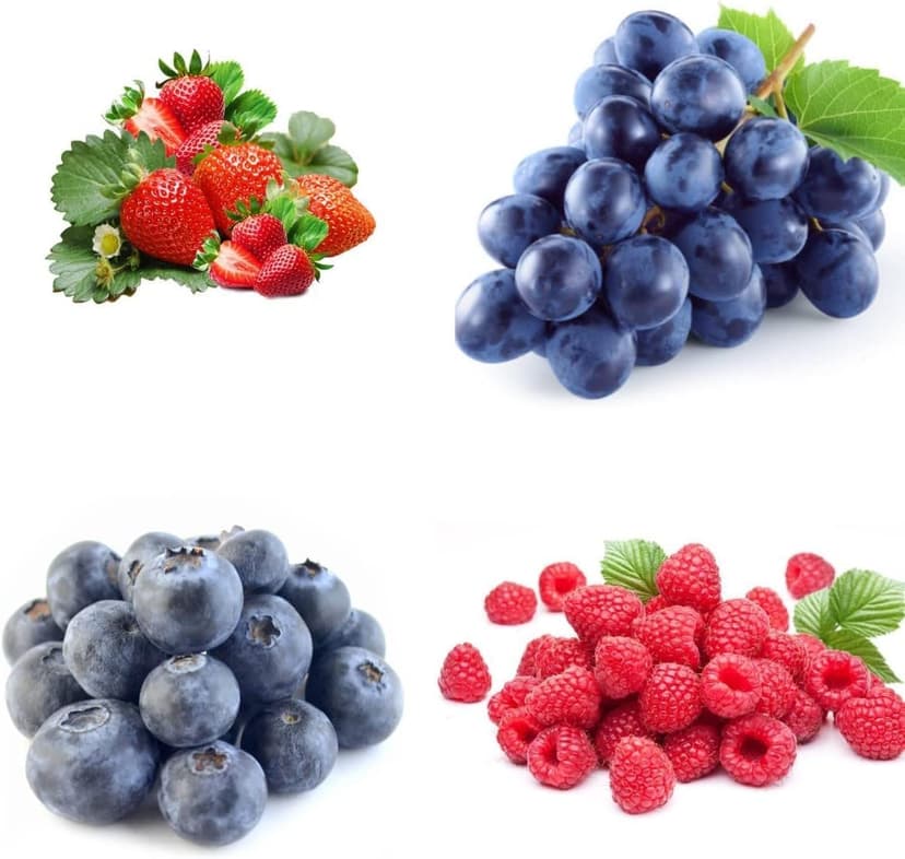 1000+ Mixed Fruit Seeds for Planting - Strawberry Raspberry Blueberry & Grape Seeds Fresh Fruit - Individually Packaged