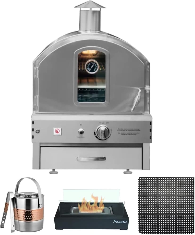 AMS Fireplace Summerset Pizza Oven - Large Capacity Propane Gas Outdoor Oven with Pizza Stone and Smoker Box, 304 Stainless Steel Construction for Built-in or Countertop Use. FREE Tabletop Fire Pit