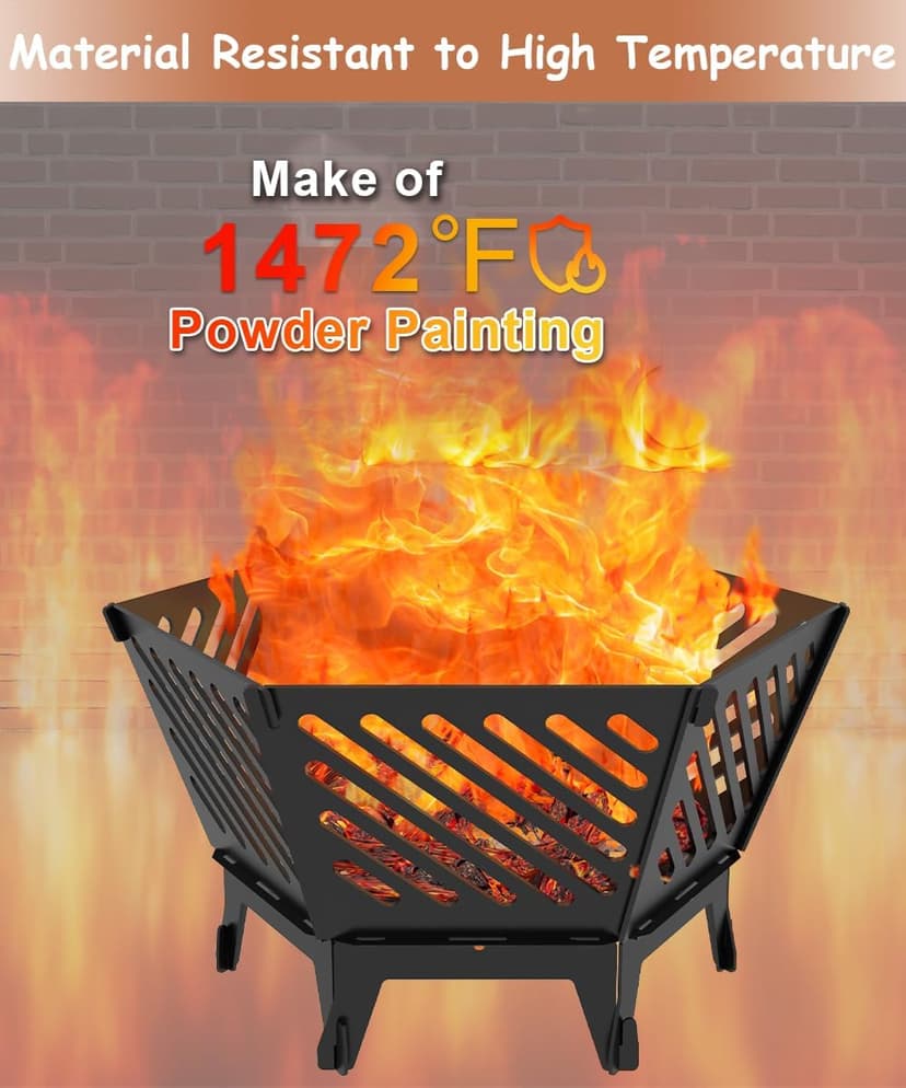 22.5 Inch Portable Plug Fire Pit for Camping, Detachable Outdoor Wood Burning Firepit with Travel Bag for Outside Patio Heating, Picnic, Bonfire and BBQ, Diagonal Hollow Style