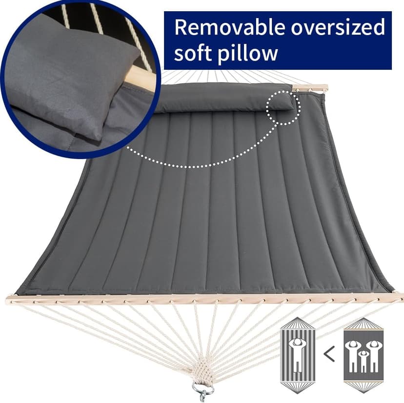 Outdoor Portable Hammock Pad, 2 Person Replacement Polyester Hammock Pad and Pillow Set, 77 X 55Inch Fits 55 Inch Large Hammock, Dark Gray