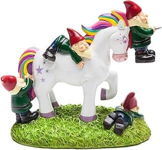 BigMouth Inc Unicorn Attack Garden Gnome Statue, Funny Outdoor Lawn & Yard Figurine, Housewarming Gag Gift Sculpture Decorations