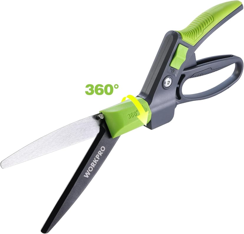 WORKPRO Grass Shears Handheld, Ultra-Sharp Grass Clippers with 360 Degree Swivel Blades, Manual Grass Cutter, Non-Slip Garden Shears, Gardening Scissors, Plant Clippers for Precise Lawn Trimming
