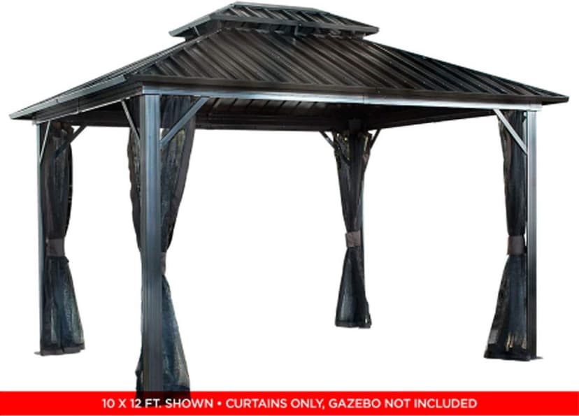 Sojag 12' x 12' Genova II Hardtop Gazebo Outdoor Weather-Resistant Aluminum Frame Shelter with Mosquito Net Black,Brown
