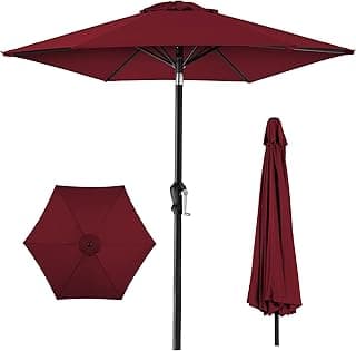 Best Choice Products 10ft Outdoor Steel Polyester Market Patio Umbrella w/Crank, Easy Push Button, Tilt, Table Compatible - Burgundy